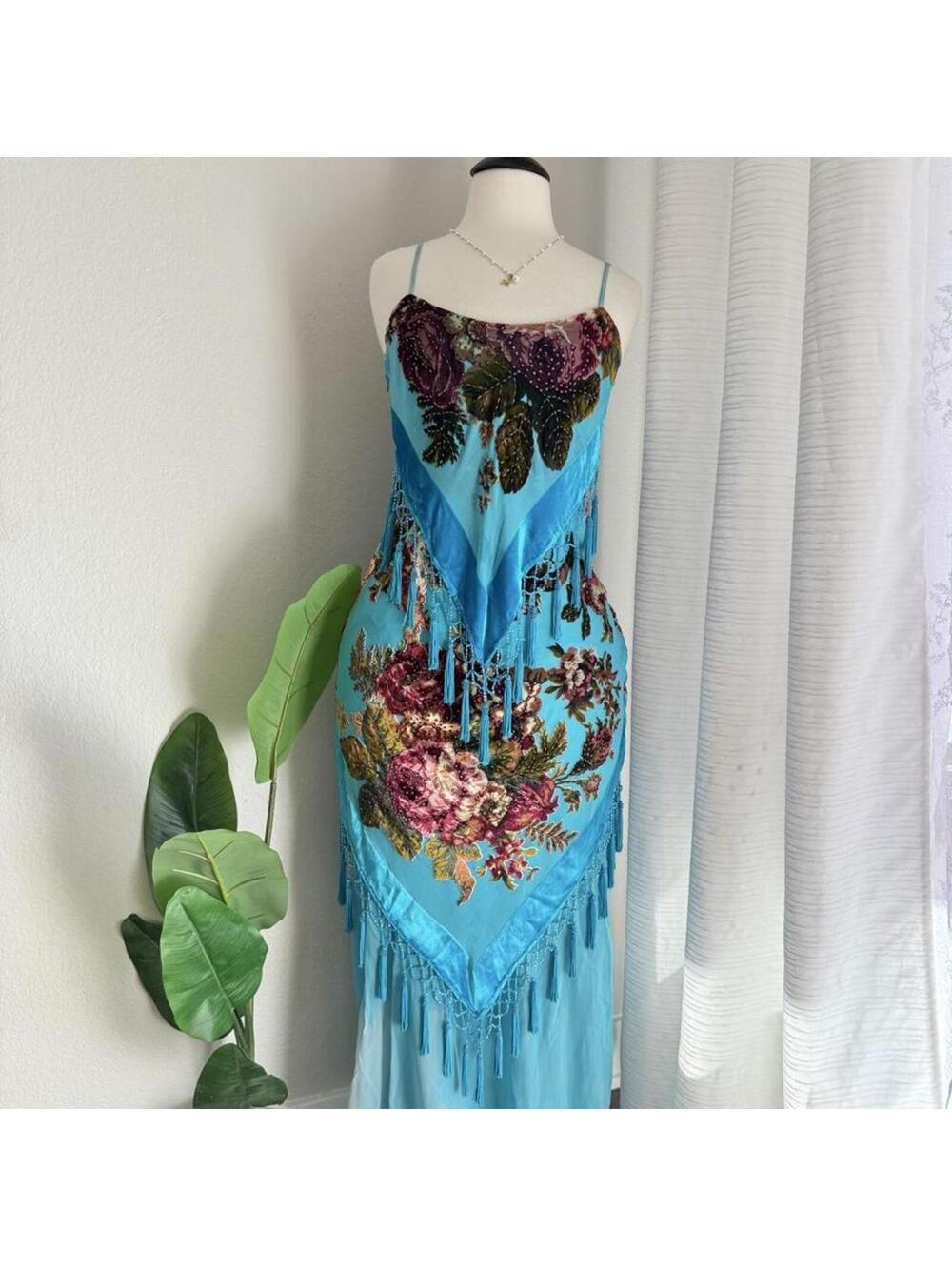 Rare Silk Beaded English Rose Gown